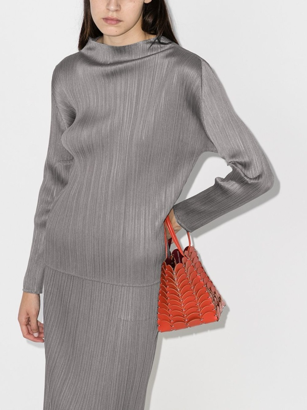 Pleats Please Basic Mock Neck Long sleeve top grey PP57JK104